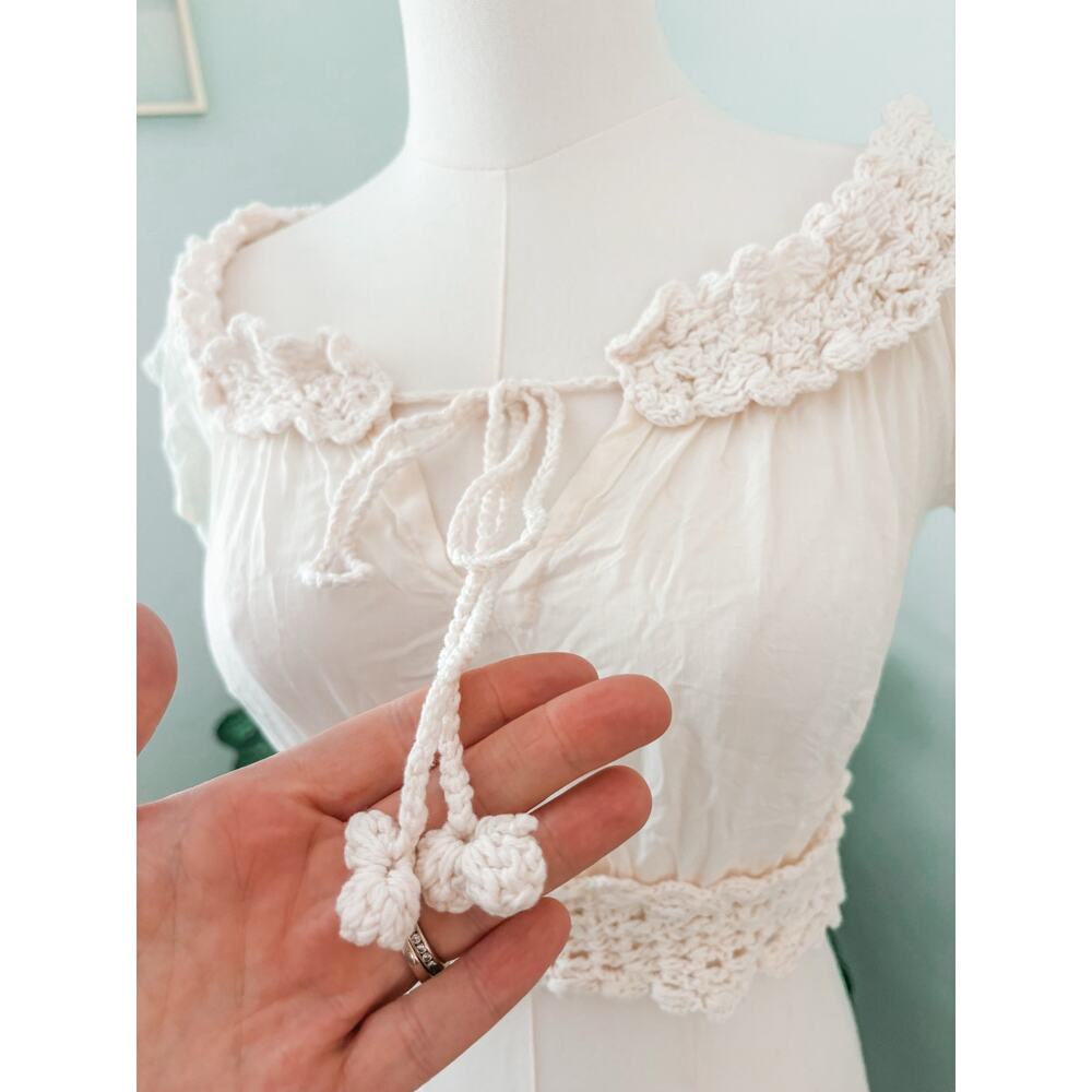 Cleobella Cream Crochet Off Shoulder Crop Top XS Boho Cottagecore Festival - Picture 4 of 7
